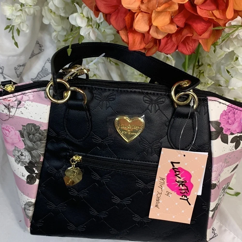 BETSEY JOHNSON BLACK,GREY, N PINK LUV BETSEY SATCHEL